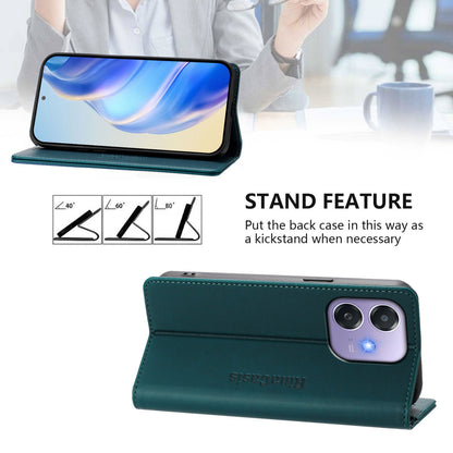 OPPO A3 5G Dual-Folded Magnetic Suction RFID Blocking PU Leather Wallet Phone Case with Card Slots, Cash Pocket, Kickstand, Full Protective Flip Cover