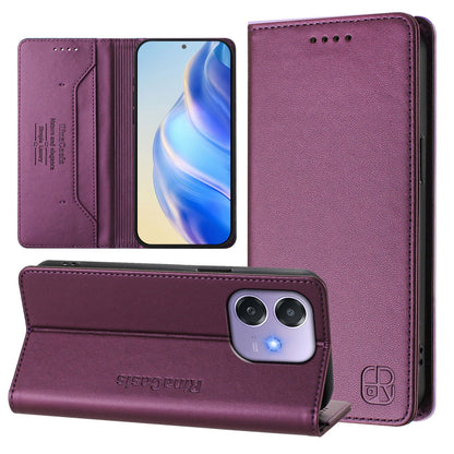 OPPO A3 4G Dual-Folded Magnetic Suction RFID Blocking PU Leather Wallet Phone Case with Card Slots, Cash Pocket, Kickstand, Full Protective Flip Cover