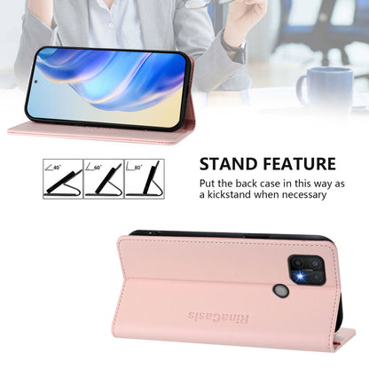OPPO A15 Dual-Folded Magnetic Suction RFID Blocking PU Leather Wallet Phone Case with Card Slots, Cash Pocket, Kickstand, Full Protective Flip Cover