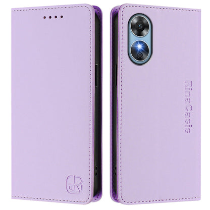 OPPO A17k Dual-Folded Magnetic Suction RFID Blocking PU Leather Wallet Phone Case with Card Slots, Cash Pocket, Kickstand, Full Protective Flip Cover