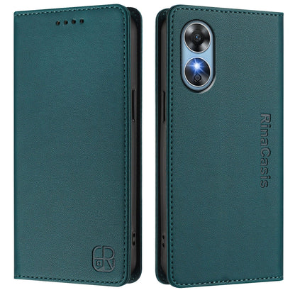 OPPO A17k Dual-Folded Magnetic Suction RFID Blocking PU Leather Wallet Phone Case with Card Slots, Cash Pocket, Kickstand, Full Protective Flip Cover