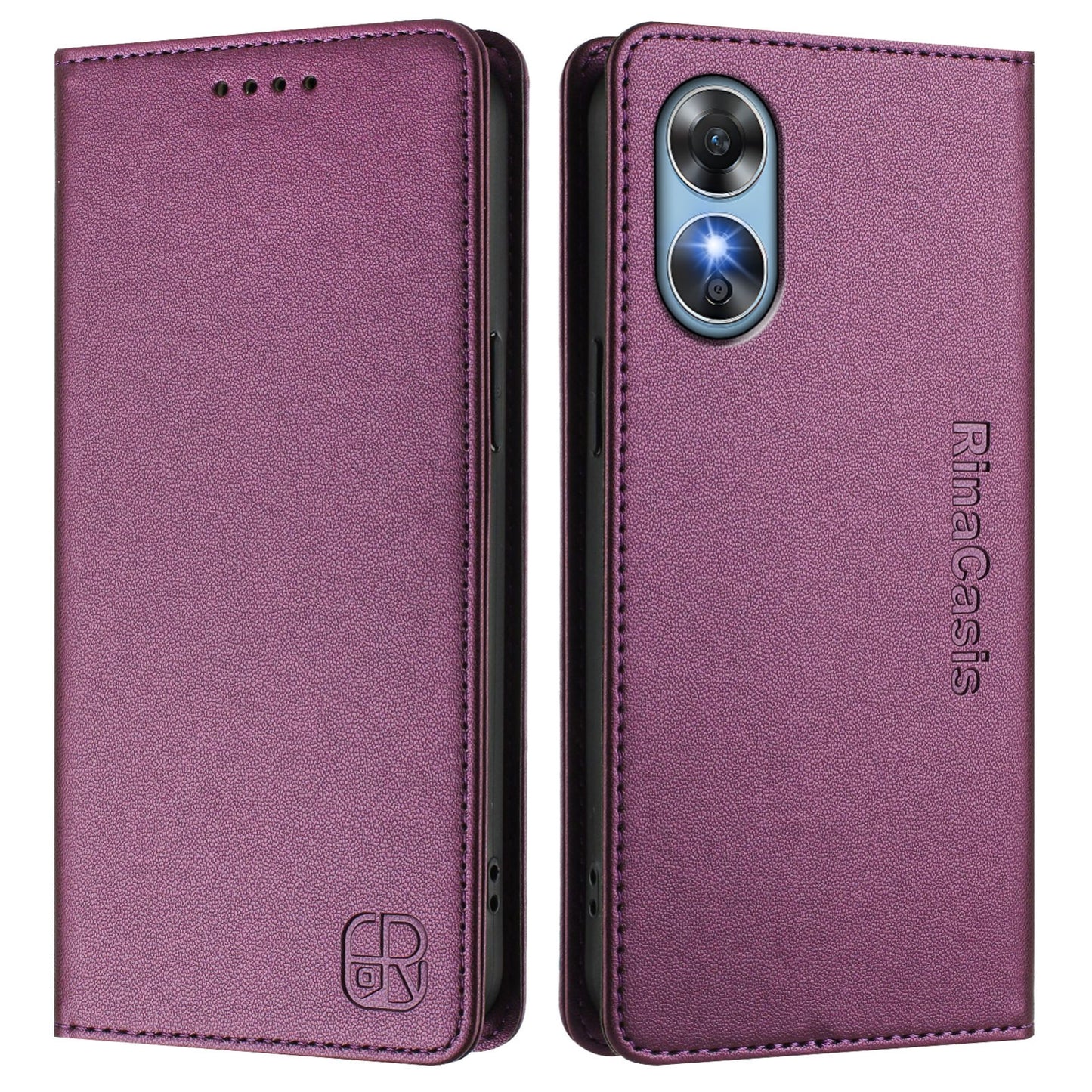 OPPO A17 4G Dual-Folded Magnetic Suction RFID Blocking PU Leather Wallet Phone Case with Card Slots, Cash Pocket, Kickstand, Full Protective Flip Cover