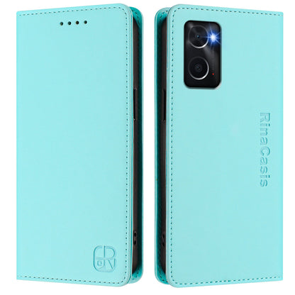 OPPO K10 4G Dual-Folded Magnetic Suction RFID Blocking PU Leather Wallet Phone Case with Card Slots, Cash Pocket, Kickstand, Full Protective Flip Cover