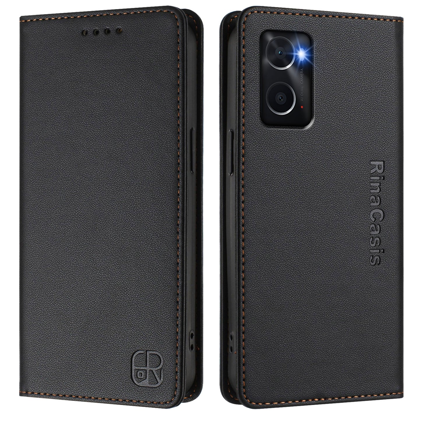 OPPO A76 4G Dual-Folded Magnetic Suction RFID Blocking PU Leather Wallet Phone Case with Card Slots, Cash Pocket, Kickstand, Full Protective Flip Cover