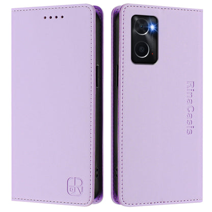 OPPO A76 4G Dual-Folded Magnetic Suction RFID Blocking PU Leather Wallet Phone Case with Card Slots, Cash Pocket, Kickstand, Full Protective Flip Cover