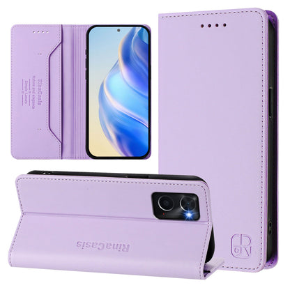 OPPO K10 4G Dual-Folded Magnetic Suction RFID Blocking PU Leather Wallet Phone Case with Card Slots, Cash Pocket, Kickstand, Full Protective Flip Cover