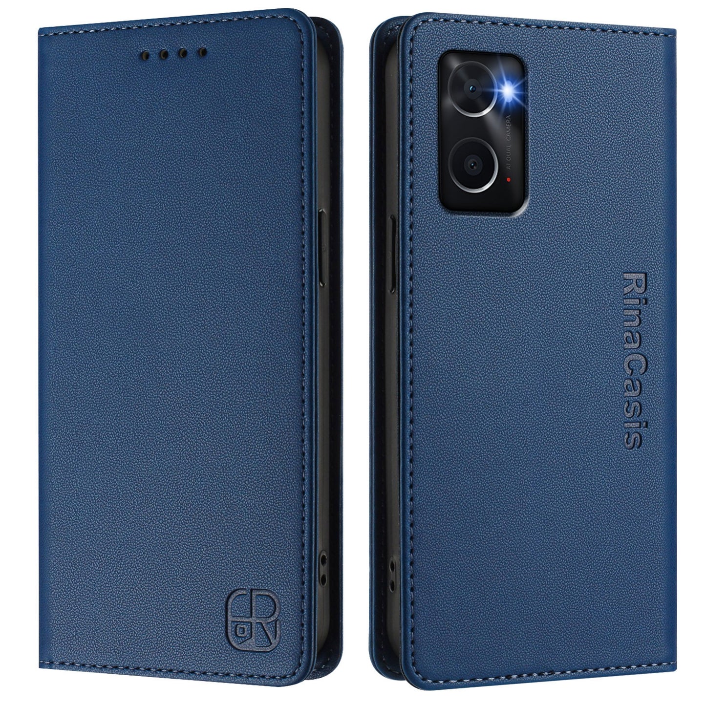 OPPO A96 4G Dual-Folded Magnetic Suction RFID Blocking PU Leather Wallet Phone Case with Card Slots, Cash Pocket, Kickstand, Full Protective Flip Cover