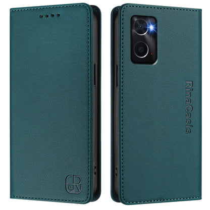 OPPO K10 4G Dual-Folded Magnetic Suction RFID Blocking PU Leather Wallet Phone Case with Card Slots, Cash Pocket, Kickstand, Full Protective Flip Cover