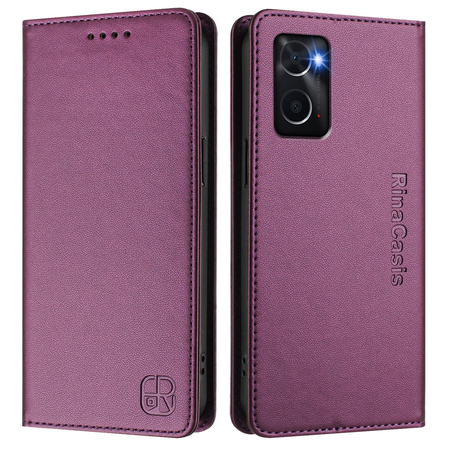 OPPO A36 4G Dual-Folded Magnetic Suction RFID Blocking PU Leather Wallet Phone Case with Card Slots, Cash Pocket, Kickstand, Full Protective Flip Cover