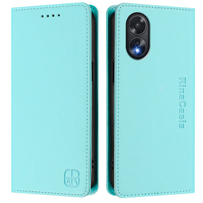 OPPO A38 4G Dual-Folded Magnetic Suction RFID Blocking PU Leather Wallet Phone Case with Card Slots, Cash Pocket, Kickstand, Full Protective Flip Cover