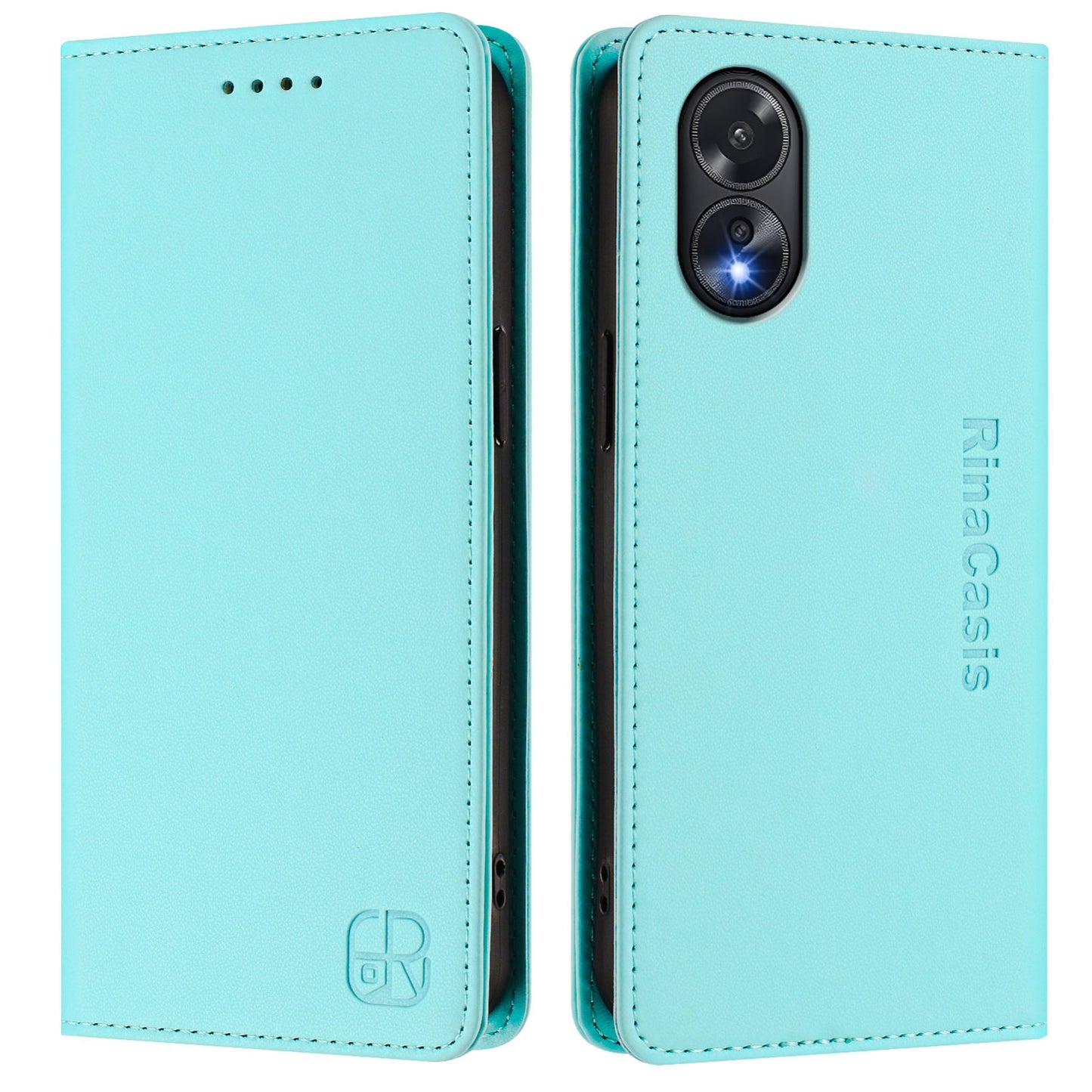 OPPO A18 4G Dual-Folded Magnetic Suction RFID Blocking PU Leather Wallet Phone Case with Card Slots, Cash Pocket, Kickstand, Full Protective Flip Cover