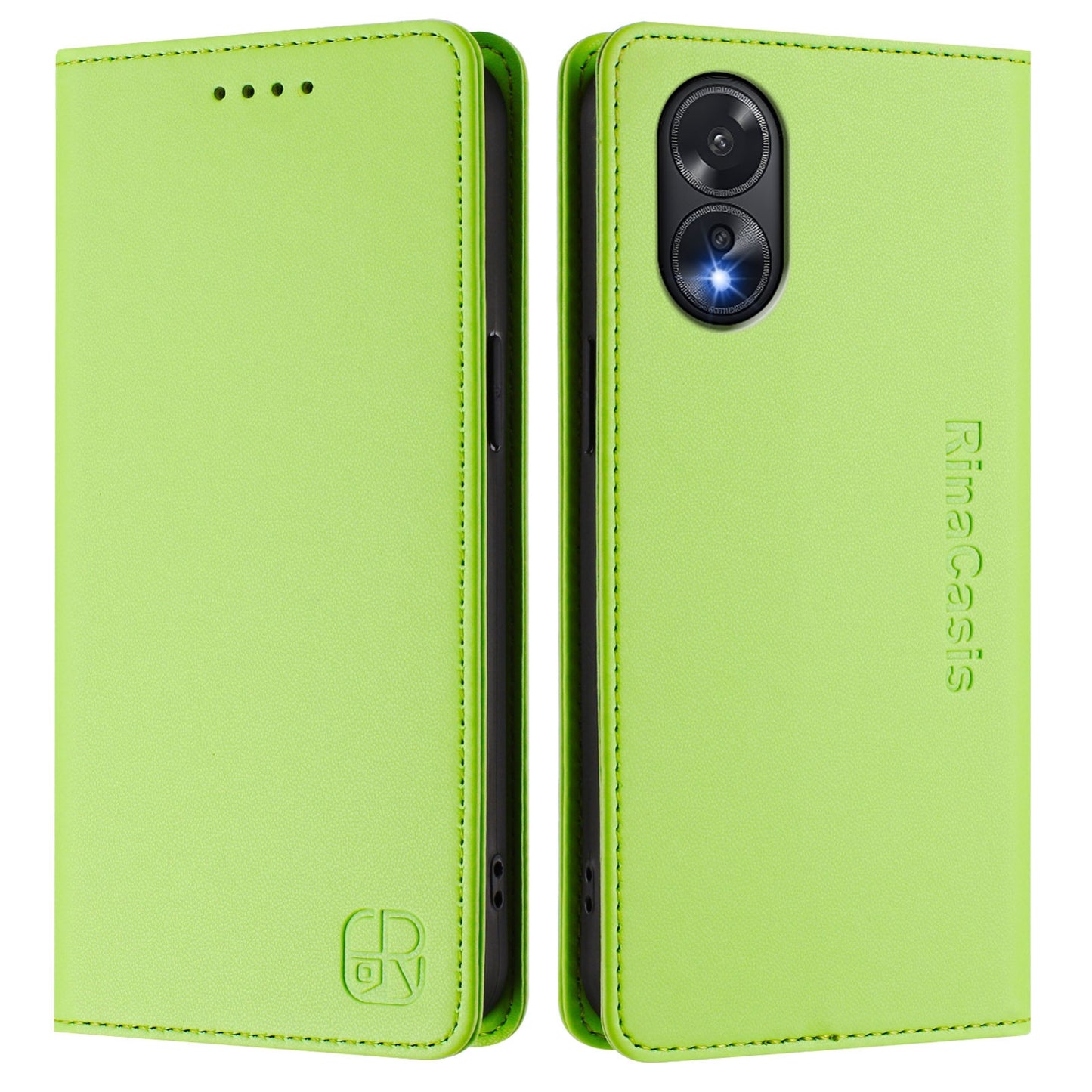 OPPO A38 4G Dual-Folded Magnetic Suction RFID Blocking PU Leather Wallet Phone Case with Card Slots, Cash Pocket, Kickstand, Full Protective Flip Cover