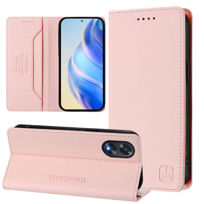 OPPO A18 4G Dual-Folded Magnetic Suction RFID Blocking PU Leather Wallet Phone Case with Card Slots, Cash Pocket, Kickstand, Full Protective Flip Cover