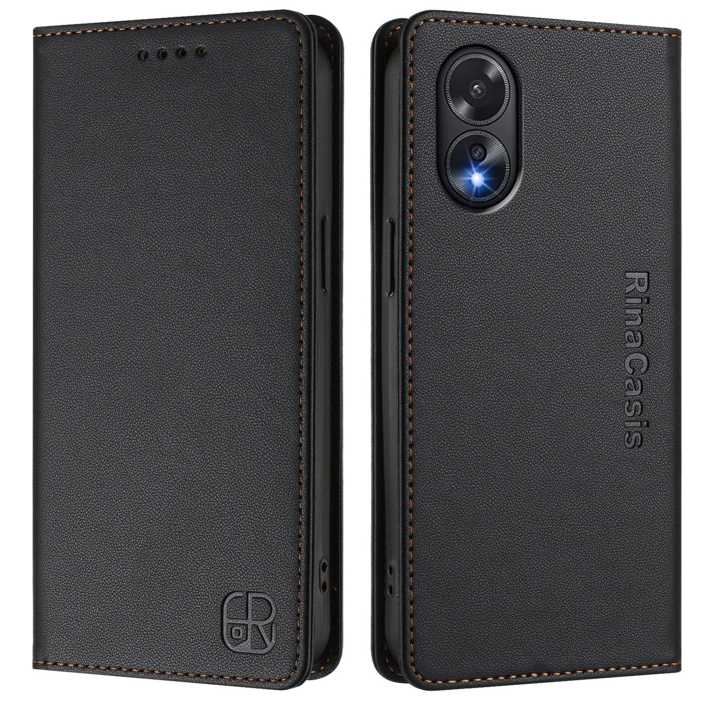 OPPO A18 4G Dual-Folded Magnetic Suction RFID Blocking PU Leather Wallet Phone Case with Card Slots, Cash Pocket, Kickstand, Full Protective Flip Cover