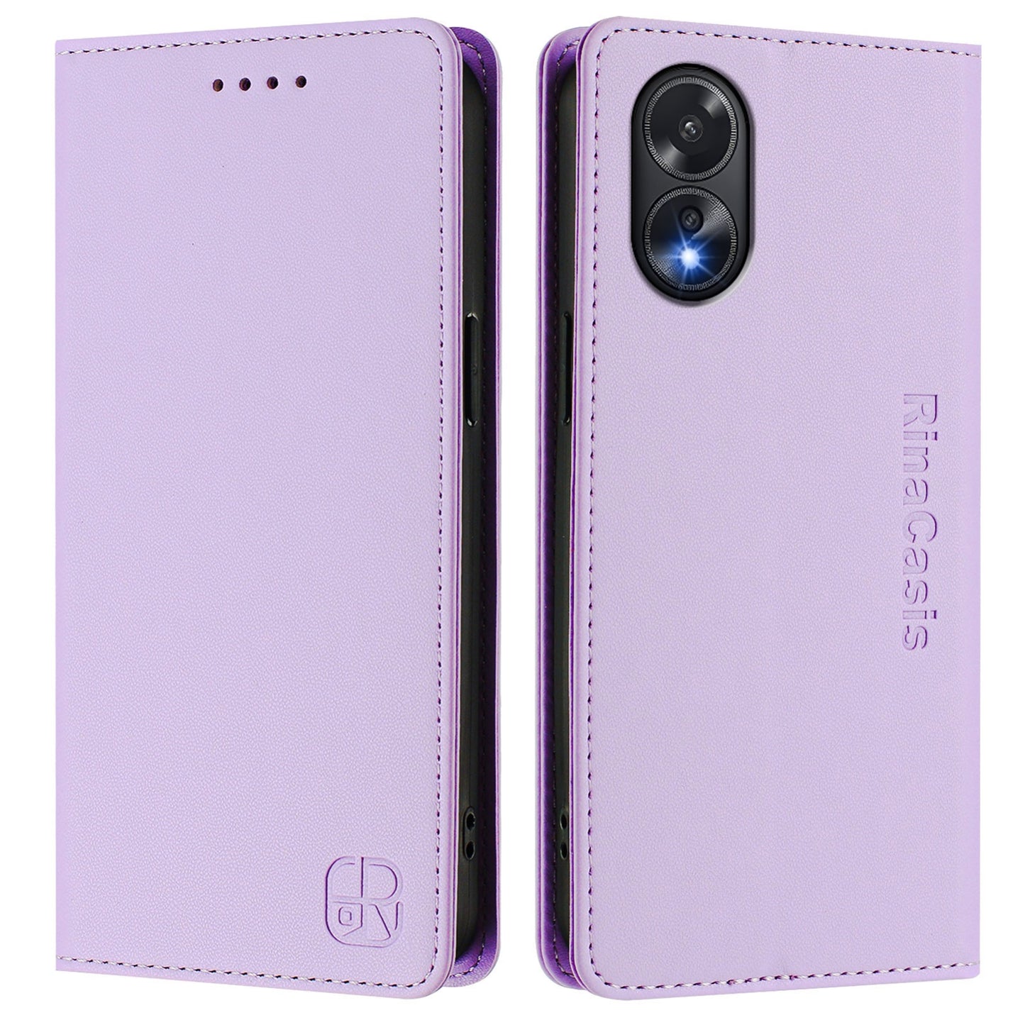 OPPO A38 4G Dual-Folded Magnetic Suction RFID Blocking PU Leather Wallet Phone Case with Card Slots, Cash Pocket, Kickstand, Full Protective Flip Cover