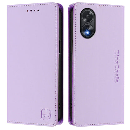 OPPO A18 4G Dual-Folded Magnetic Suction RFID Blocking PU Leather Wallet Phone Case with Card Slots, Cash Pocket, Kickstand, Full Protective Flip Cover