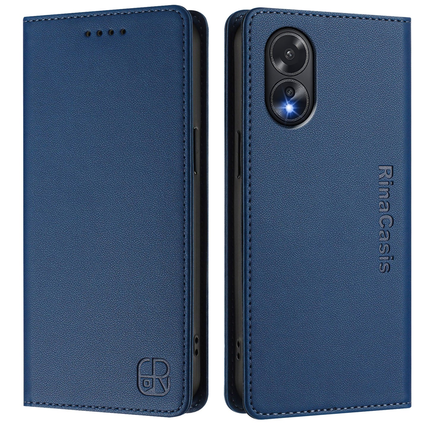 OPPO A38 4G Dual-Folded Magnetic Suction RFID Blocking PU Leather Wallet Phone Case with Card Slots, Cash Pocket, Kickstand, Full Protective Flip Cover