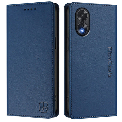OPPO A18 4G Dual-Folded Magnetic Suction RFID Blocking PU Leather Wallet Phone Case with Card Slots, Cash Pocket, Kickstand, Full Protective Flip Cover