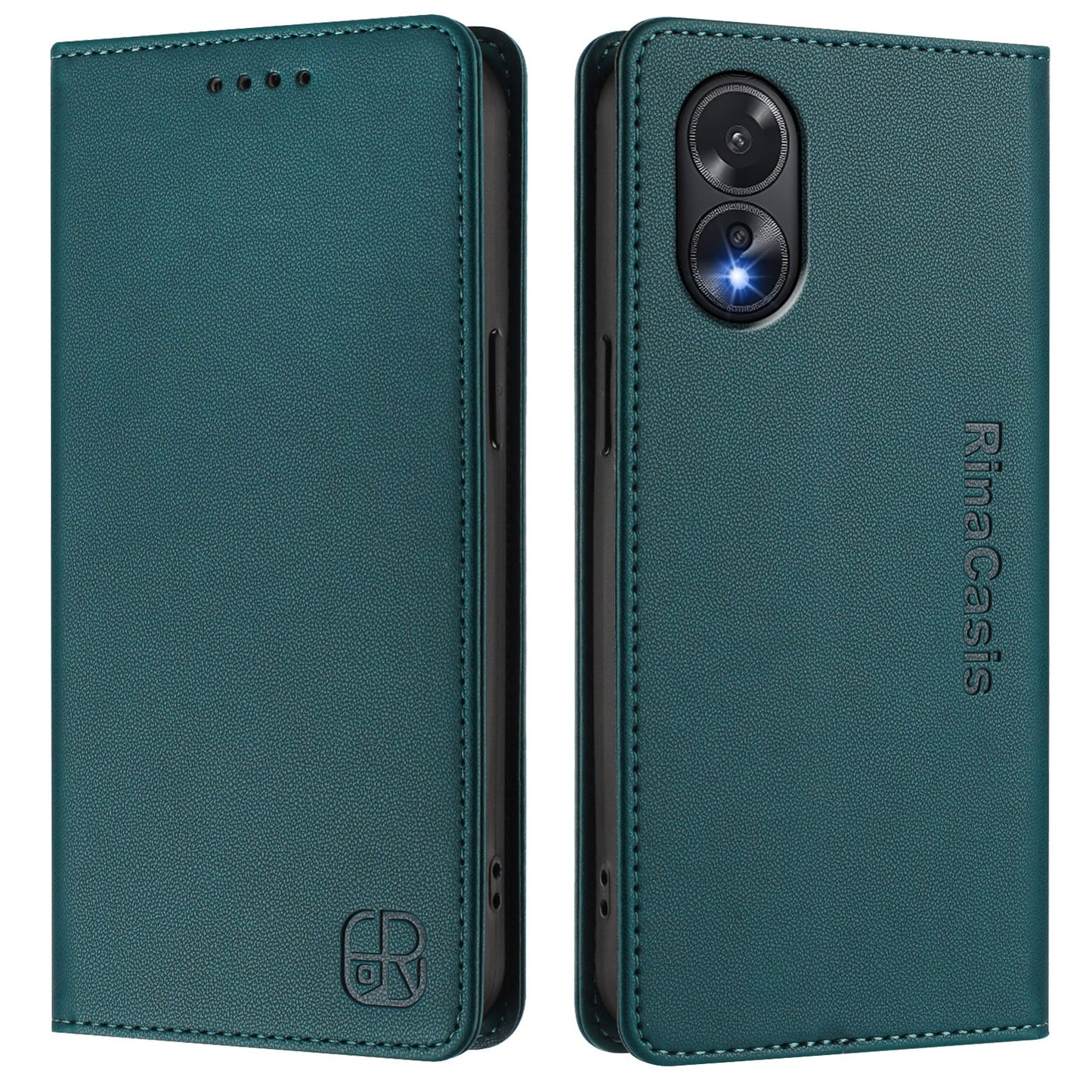 OPPO A38 4G Dual-Folded Magnetic Suction RFID Blocking PU Leather Wallet Phone Case with Card Slots, Cash Pocket, Kickstand, Full Protective Flip Cover