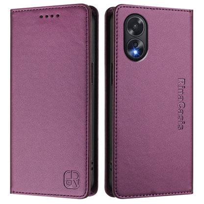 OPPO A38 4G Dual-Folded Magnetic Suction RFID Blocking PU Leather Wallet Phone Case with Card Slots, Cash Pocket, Kickstand, Full Protective Flip Cover