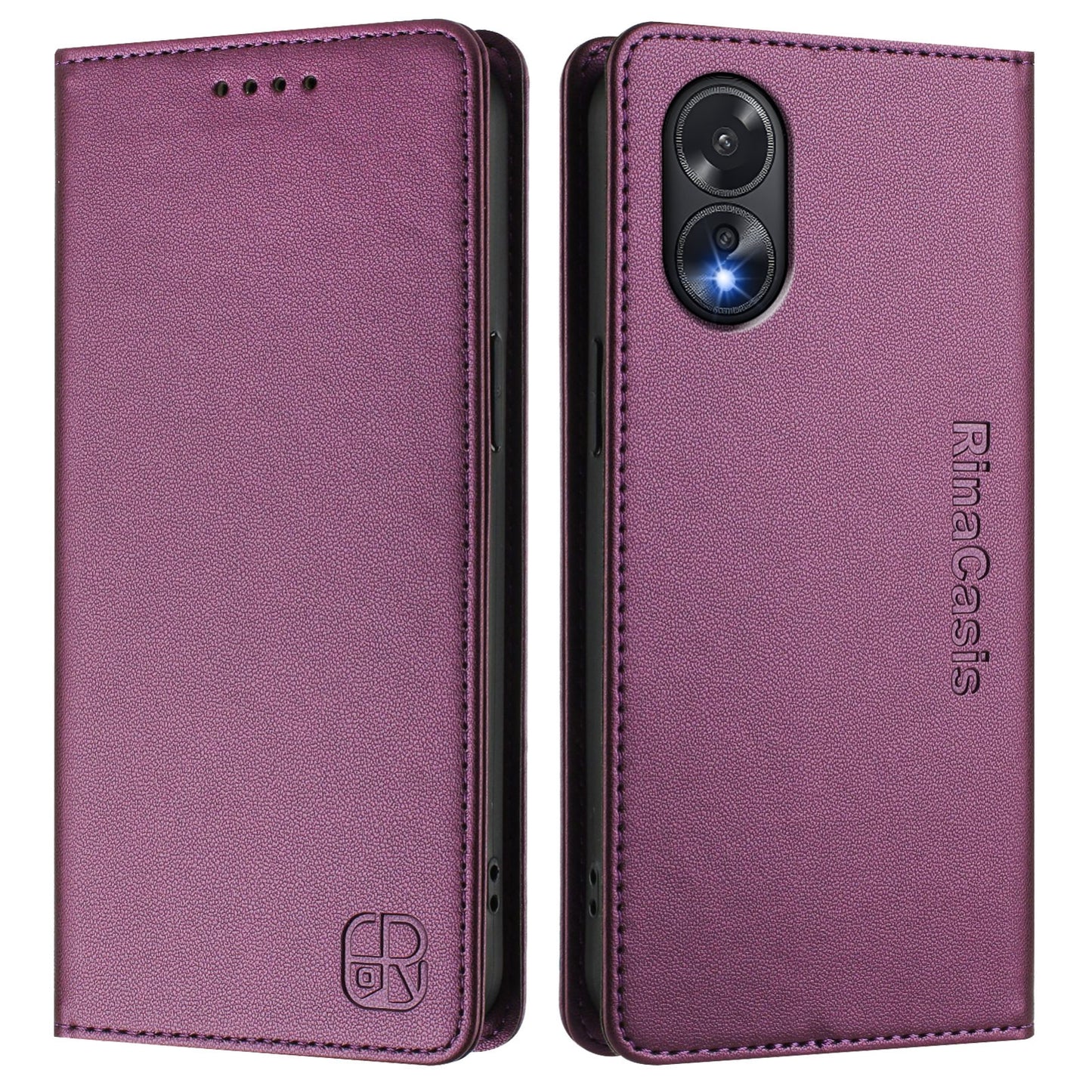 OPPO A18 4G Dual-Folded Magnetic Suction RFID Blocking PU Leather Wallet Phone Case with Card Slots, Cash Pocket, Kickstand, Full Protective Flip Cover