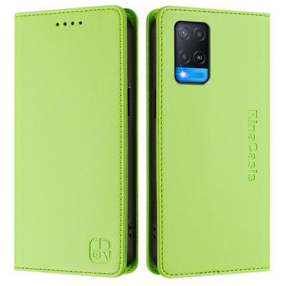 OPPO A54s Dual-Folded Magnetic Suction RFID Blocking PU Leather Wallet Phone Case with Card Slots, Cash Pocket, Kickstand, Full Protective Flip Cover