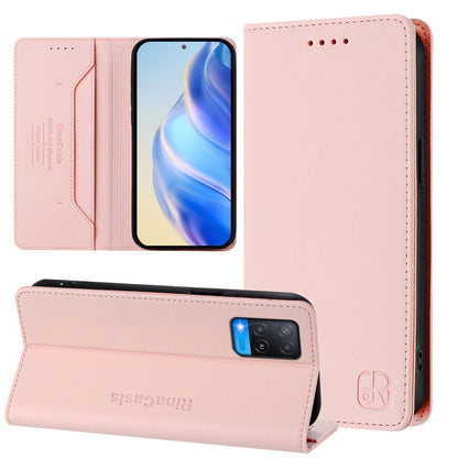 OPPO A54s Dual-Folded Magnetic Suction RFID Blocking PU Leather Wallet Phone Case with Card Slots, Cash Pocket, Kickstand, Full Protective Flip Cover