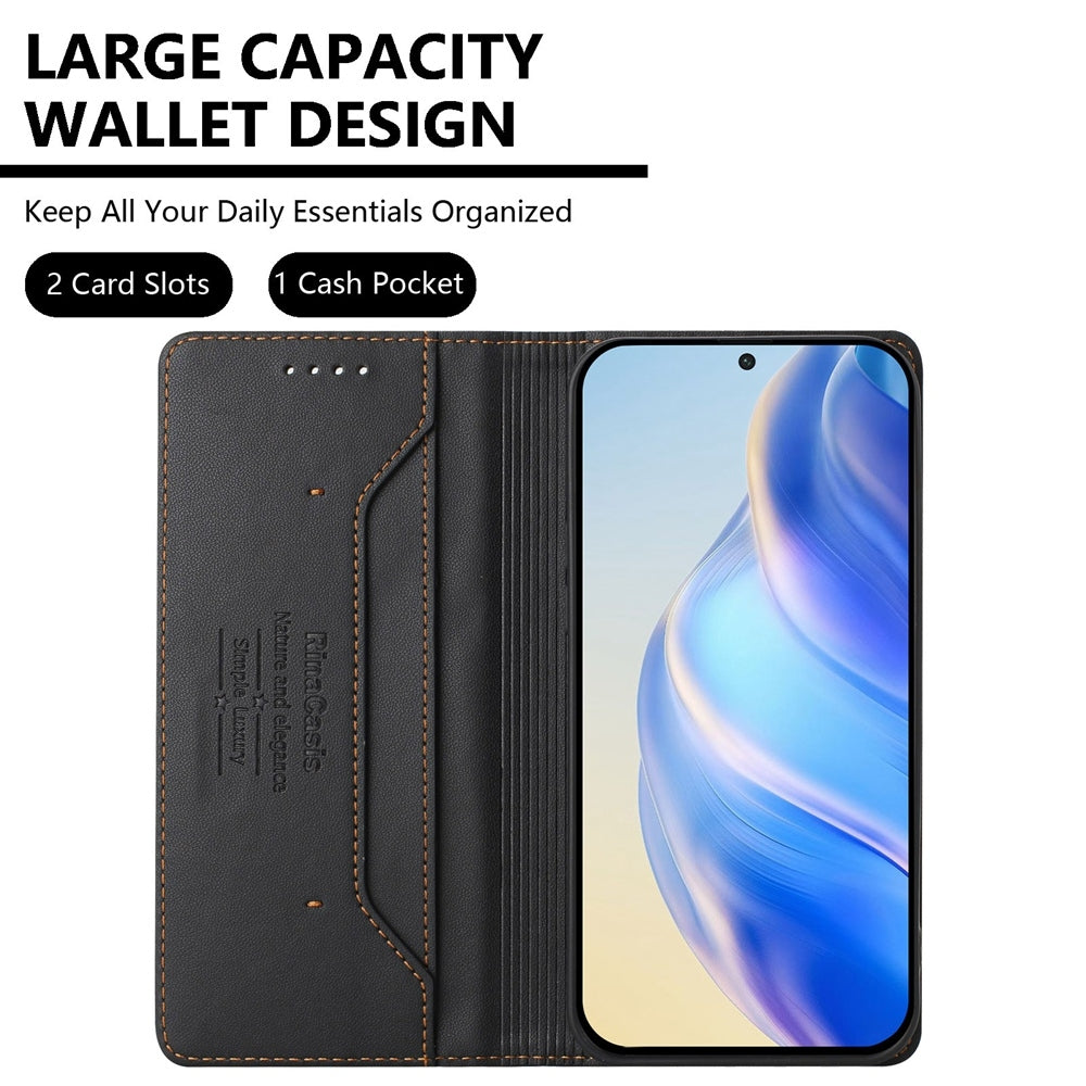 OPPO A55 5G Dual-Folded Magnetic Suction RFID Blocking PU Leather Wallet Phone Case with Card Slots, Cash Pocket, Kickstand, Full Protective Flip Cover