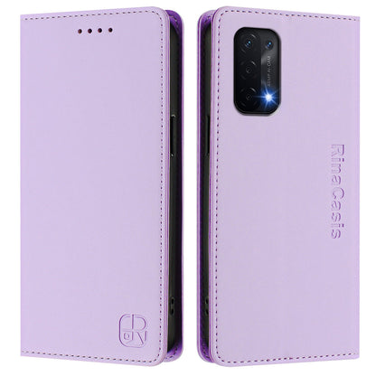OPPO A74 5G Dual-Folded Magnetic Suction RFID Blocking PU Leather Wallet Phone Case with Card Slots, Cash Pocket, Kickstand, Full Protective Flip Cover