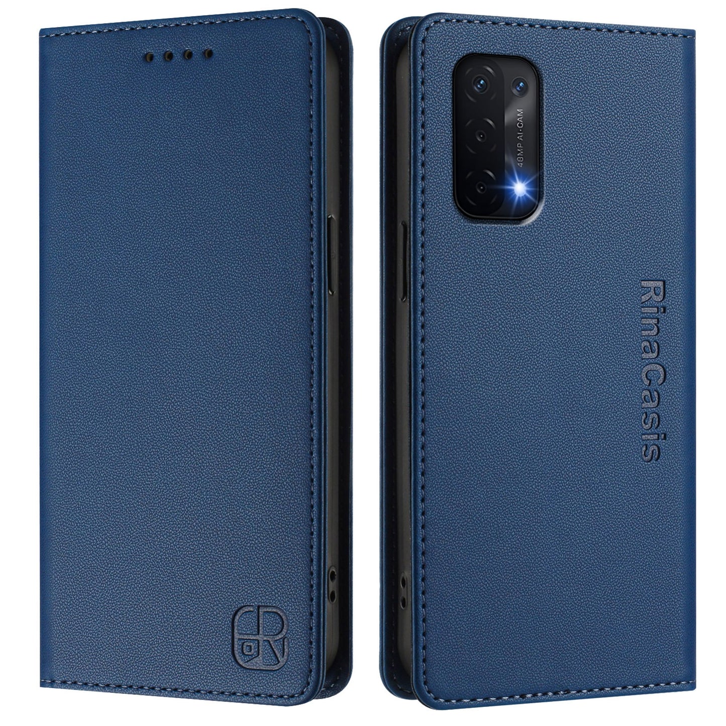 OPPO A93 5G Dual-Folded Magnetic Suction RFID Blocking PU Leather Wallet Phone Case with Card Slots, Cash Pocket, Kickstand, Full Protective Flip Cover