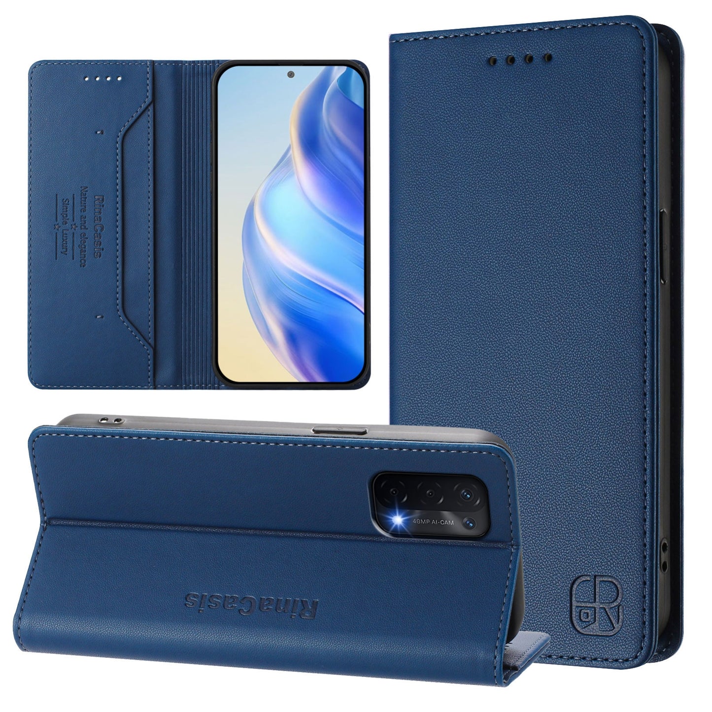 OPPO A93 5G Dual-Folded Magnetic Suction RFID Blocking PU Leather Wallet Phone Case with Card Slots, Cash Pocket, Kickstand, Full Protective Flip Cover