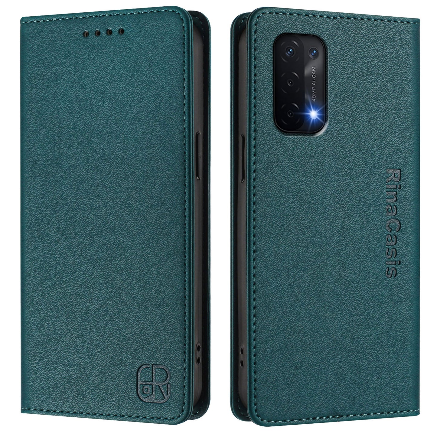 OPPO A54 5G Dual-Folded Magnetic Suction RFID Blocking PU Leather Wallet Phone Case with Card Slots, Cash Pocket, Kickstand, Full Protective Flip Cover