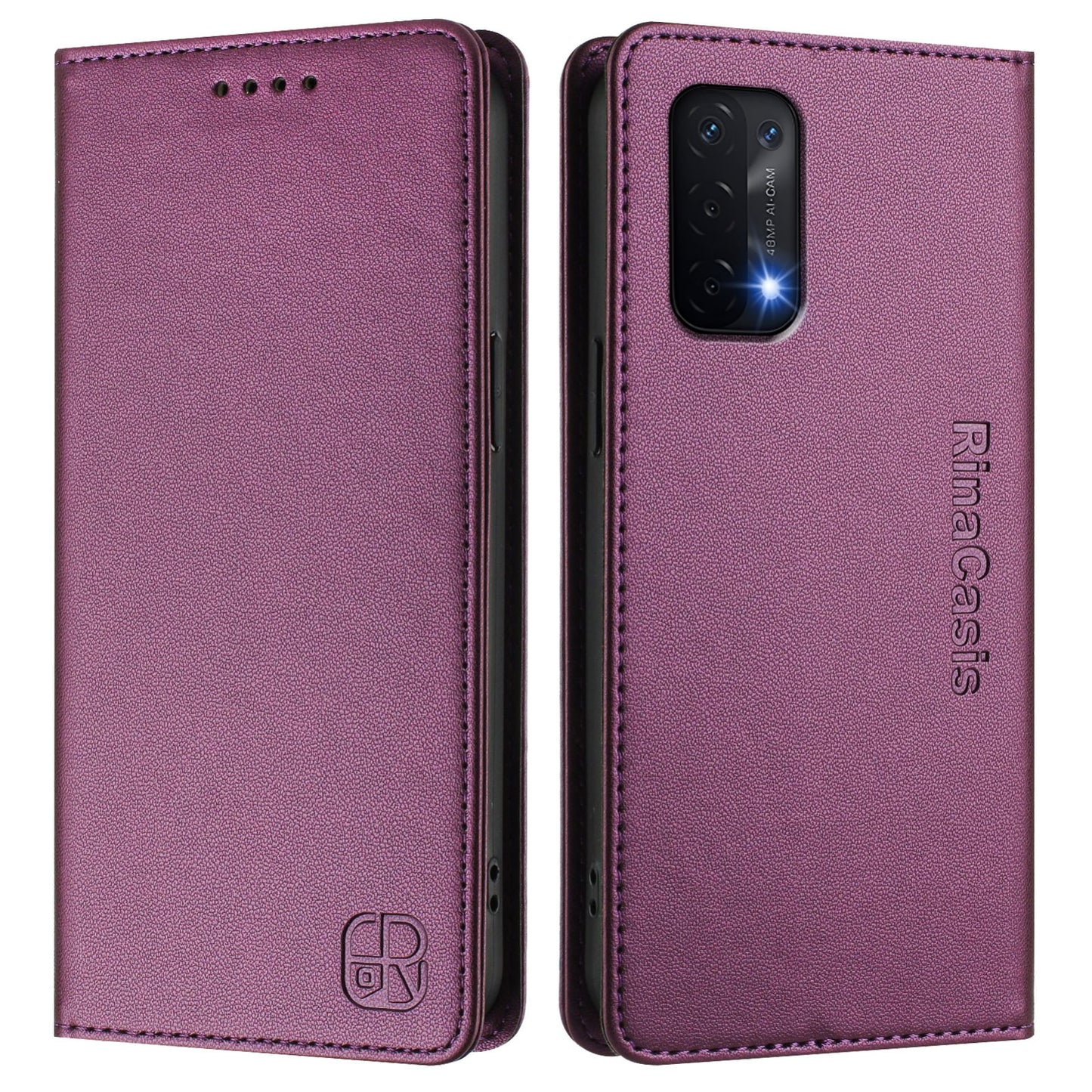 OPPO A54 5G Dual-Folded Magnetic Suction RFID Blocking PU Leather Wallet Phone Case with Card Slots, Cash Pocket, Kickstand, Full Protective Flip Cover