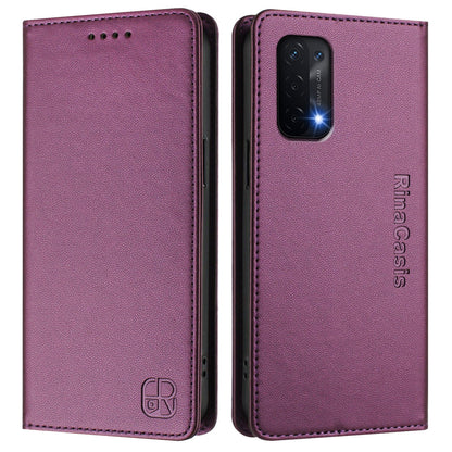 OPPO A93 5G Dual-Folded Magnetic Suction RFID Blocking PU Leather Wallet Phone Case with Card Slots, Cash Pocket, Kickstand, Full Protective Flip Cover