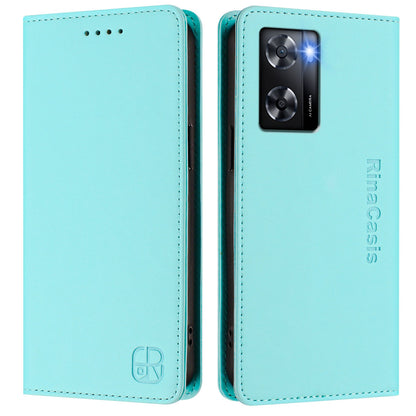 OPPO A57 4G Dual-Folded Magnetic Suction RFID Blocking PU Leather Wallet Phone Case with Card Slots, Cash Pocket, Kickstand, Full Protective Flip Cover