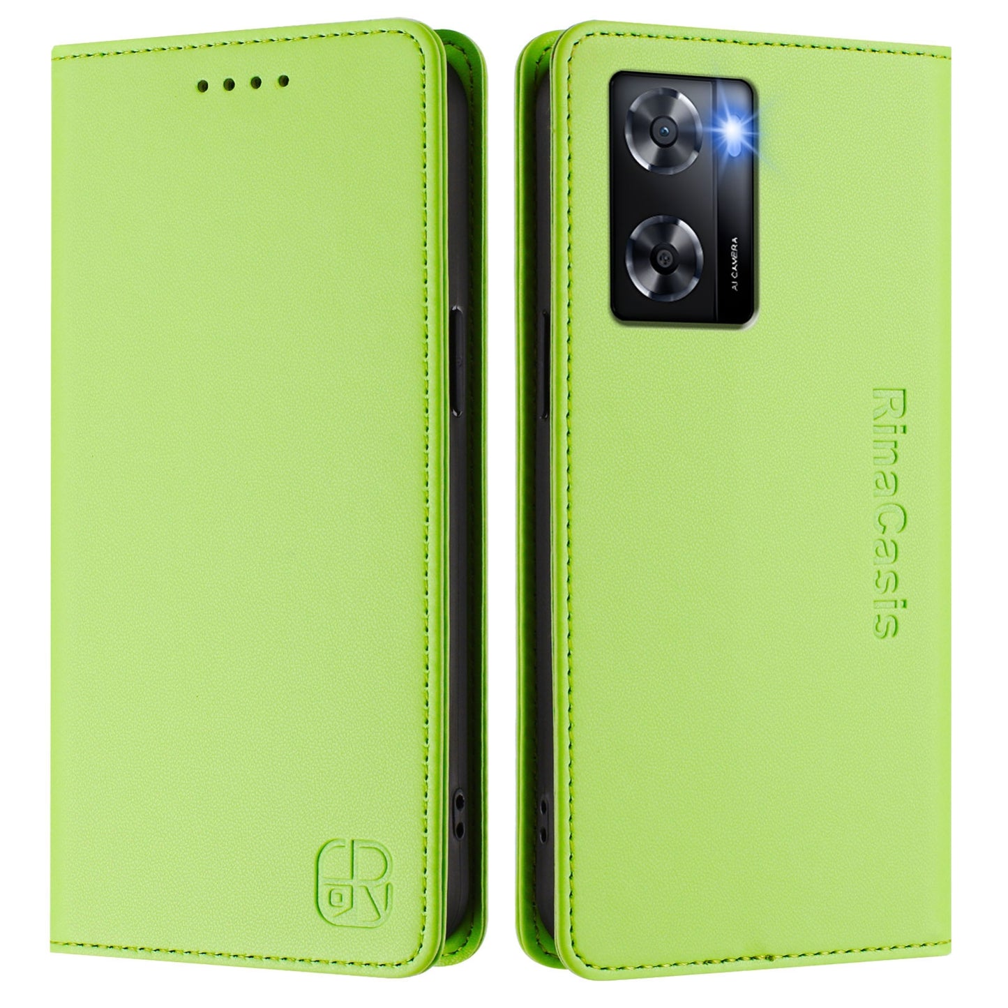 OPPO A77 4G Dual-Folded Magnetic Suction RFID Blocking PU Leather Wallet Phone Case with Card Slots, Cash Pocket, Kickstand, Full Protective Flip Cover