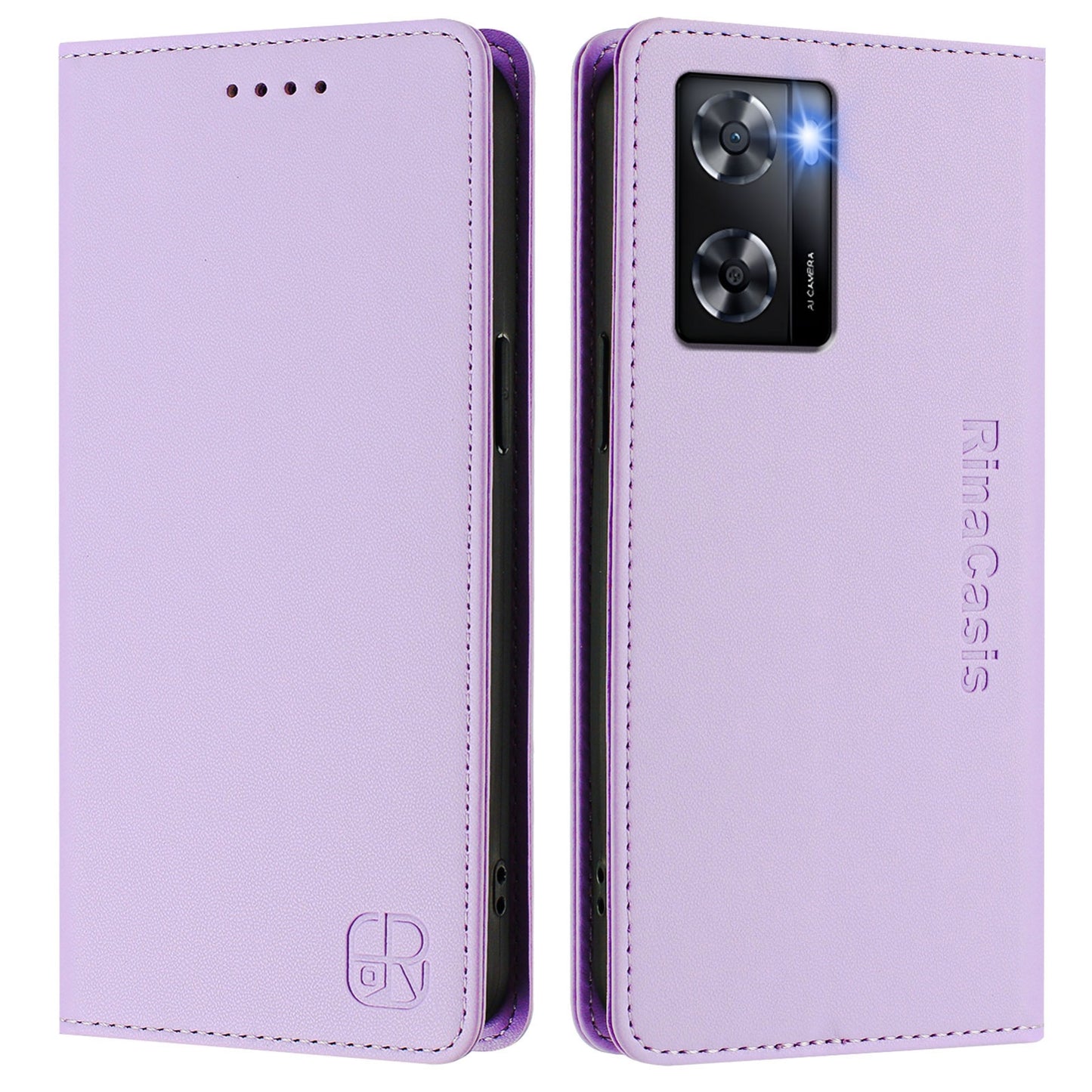 OPPO A57 4G Dual-Folded Magnetic Suction RFID Blocking PU Leather Wallet Phone Case with Card Slots, Cash Pocket, Kickstand, Full Protective Flip Cover