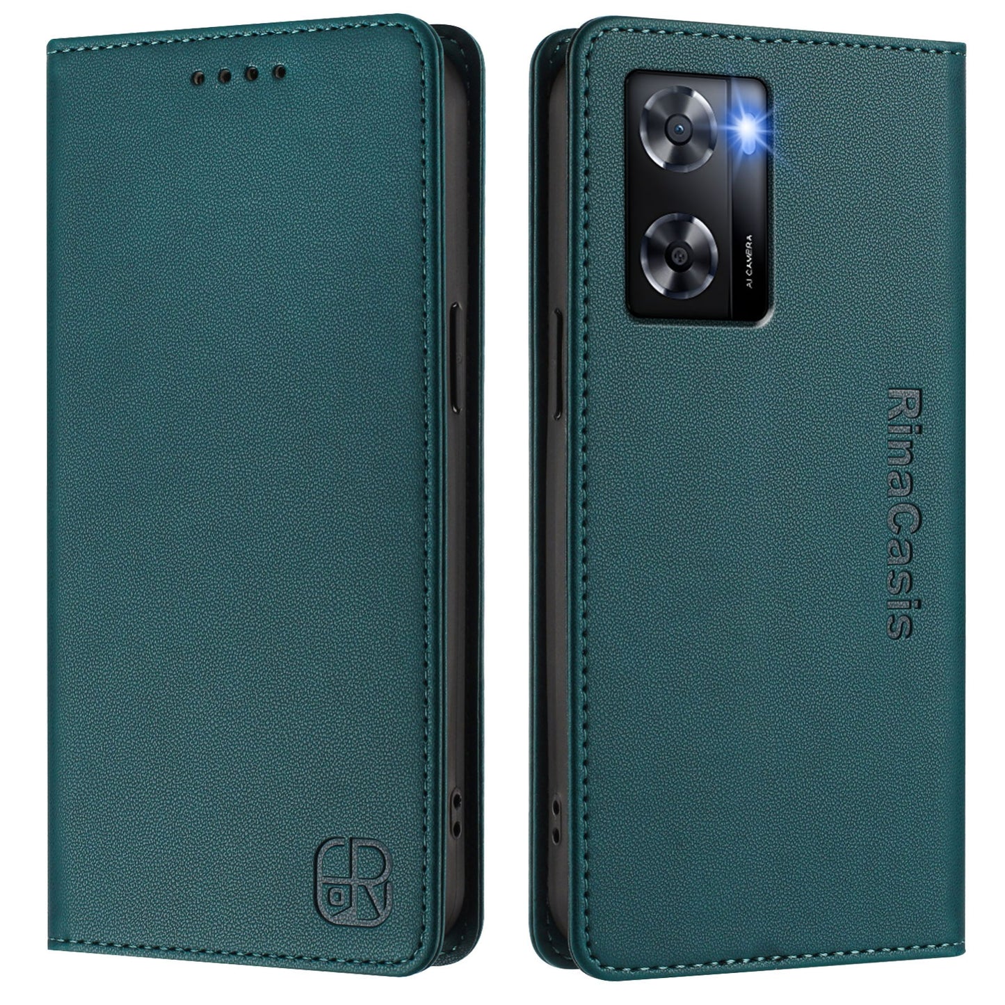 OPPO A77 4G Dual-Folded Magnetic Suction RFID Blocking PU Leather Wallet Phone Case with Card Slots, Cash Pocket, Kickstand, Full Protective Flip Cover