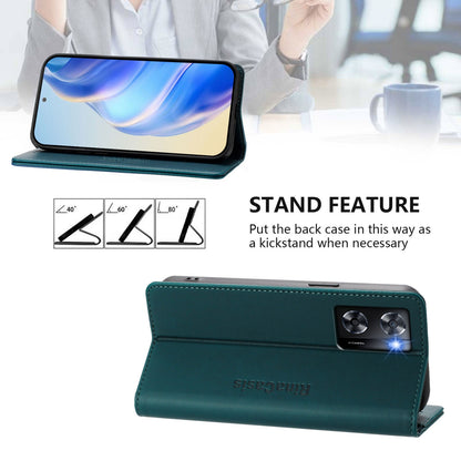 OPPO A77 4G Dual-Folded Magnetic Suction RFID Blocking PU Leather Wallet Phone Case with Card Slots, Cash Pocket, Kickstand, Full Protective Flip Cover