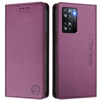 OPPO A77 4G Dual-Folded Magnetic Suction RFID Blocking PU Leather Wallet Phone Case with Card Slots, Cash Pocket, Kickstand, Full Protective Flip Cover