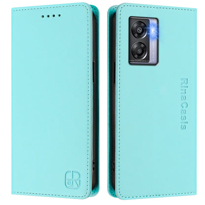 OPPO A77 5G Dual-Folded Magnetic Suction RFID Blocking PU Leather Wallet Phone Case with Card Slots, Cash Pocket, Kickstand, Full Protective Flip Cover
