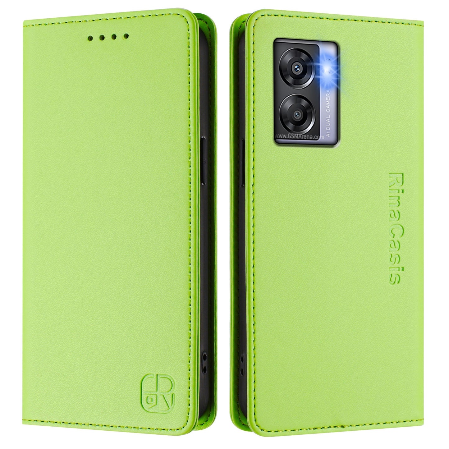OPPO A77 5G Dual-Folded Magnetic Suction RFID Blocking PU Leather Wallet Phone Case with Card Slots, Cash Pocket, Kickstand, Full Protective Flip Cover