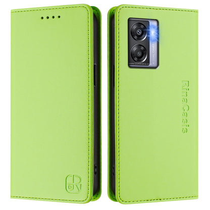 OPPO A77 5G Dual-Folded Magnetic Suction RFID Blocking PU Leather Wallet Phone Case with Card Slots, Cash Pocket, Kickstand, Full Protective Flip Cover