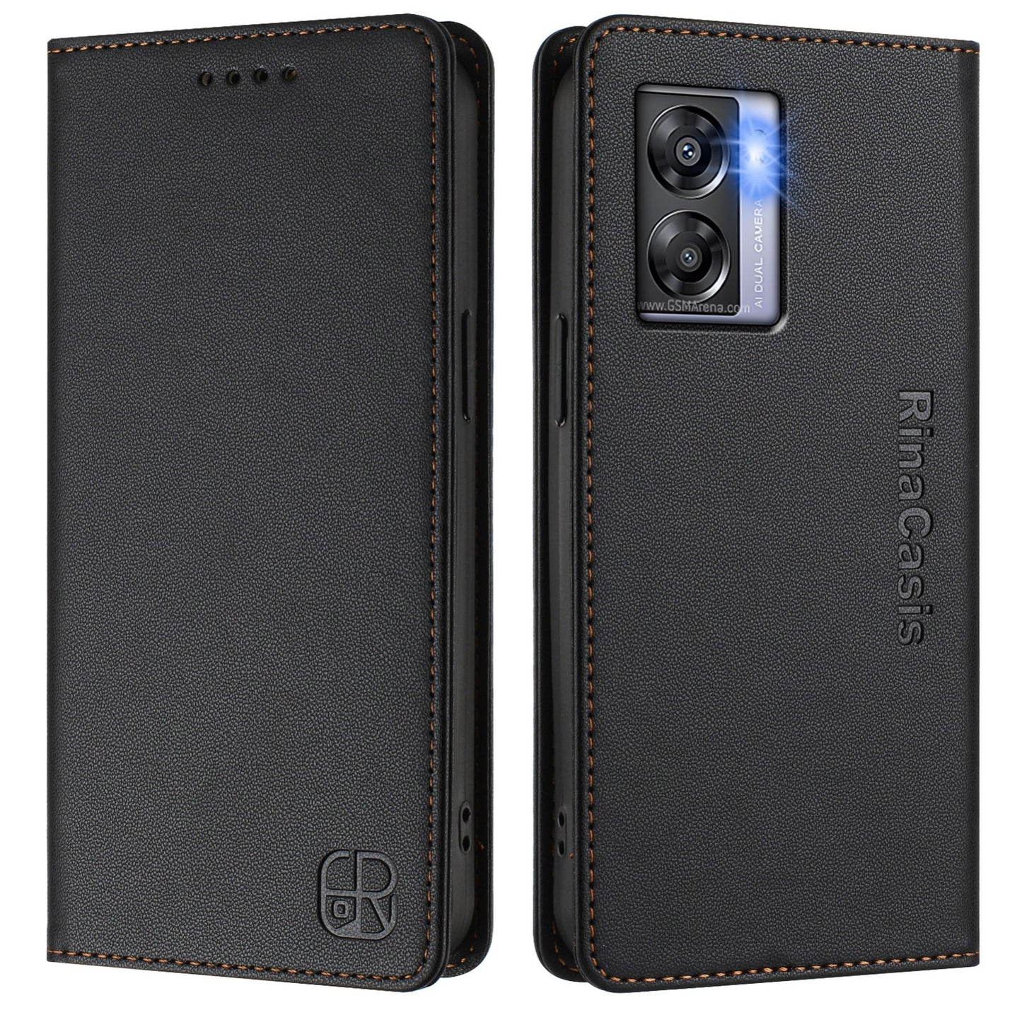 OPPO A77 5G Dual-Folded Magnetic Suction RFID Blocking PU Leather Wallet Phone Case with Card Slots, Cash Pocket, Kickstand, Full Protective Flip Cover