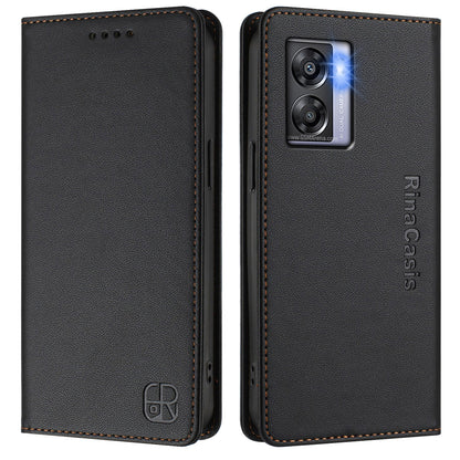 OPPO A77 5G Dual-Folded Magnetic Suction RFID Blocking PU Leather Wallet Phone Case with Card Slots, Cash Pocket, Kickstand, Full Protective Flip Cover