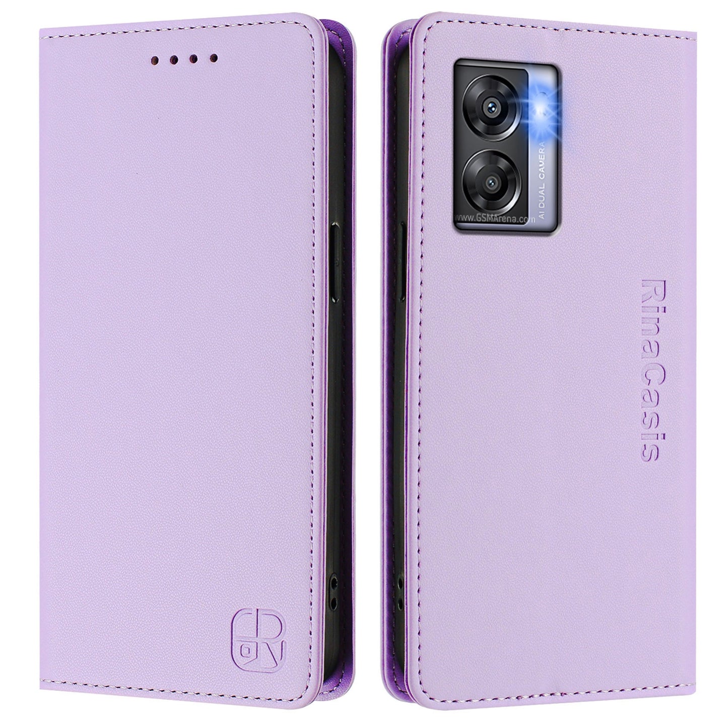 OPPO A77 5G Dual-Folded Magnetic Suction RFID Blocking PU Leather Wallet Phone Case with Card Slots, Cash Pocket, Kickstand, Full Protective Flip Cover