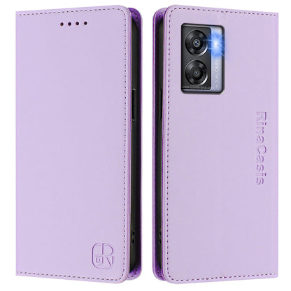 OPPO A97 5G Dual-Folded Magnetic Suction RFID Blocking PU Leather Wallet Phone Case with Card Slots, Cash Pocket, Kickstand, Full Protective Flip Cover