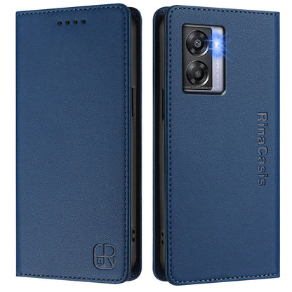 OPPO A97 5G Dual-Folded Magnetic Suction RFID Blocking PU Leather Wallet Phone Case with Card Slots, Cash Pocket, Kickstand, Full Protective Flip Cover