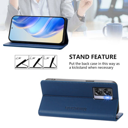 OPPO A77 5G Dual-Folded Magnetic Suction RFID Blocking PU Leather Wallet Phone Case with Card Slots, Cash Pocket, Kickstand, Full Protective Flip Cover