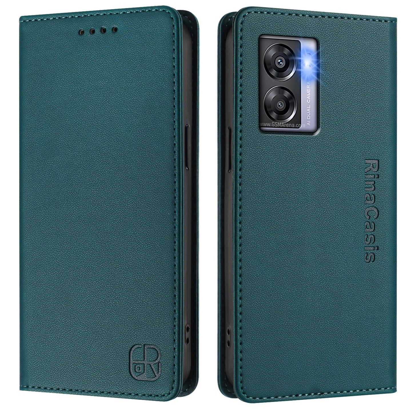 OPPO A97 5G Dual-Folded Magnetic Suction RFID Blocking PU Leather Wallet Phone Case with Card Slots, Cash Pocket, Kickstand, Full Protective Flip Cover